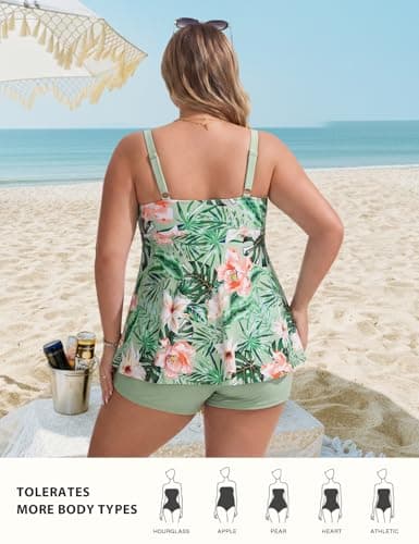 Hanna Nikole Plus Size Tankini Swimsuits for Women, Swim Suits for Women 2026, Swim Tank Top with Boy Shorts Green 22 Plus - Thumbnail 5