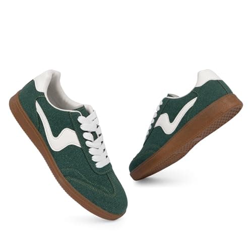Tigeridea Womens Sneakers Comfortable Casual Shoes for Women Lace up Slip on Dark Green Dark Green Tennis Shoes Women's Fashion Sneakers Size 9 - Thumbnail 5