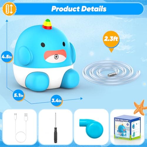Water Table Pump Continuous Flow,Rechargeable Unicorn Toys Whale Pump,Battery Powered Water Pump Toy,Outdoor Water Play Table Accessories for Kids & Toddlers,Compatible with Step 2 - Thumbnail 5