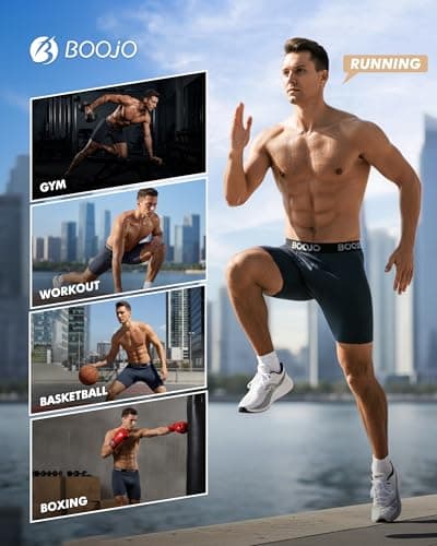 BOOJO 5 Pack Compression Shorts for Men - Athletic Running Black Spandex Quick Dry Underwear for Workout Gym Basketball - Thumbnail 2