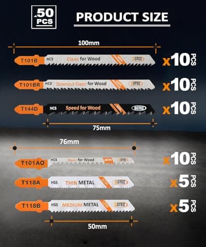 50PCS T Shank Jigsaw Blades Set - BGTEC HCS/HSS Jig Saw Blades for Wood, Plastic and Metal Cutting(T118A,T118B,T101AO,T101B,T101BR,T144D) - Thumbnail 2