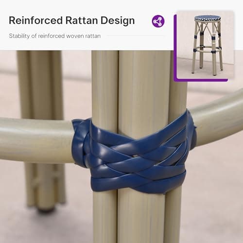 PURPLE LEAF Outdoor Bar Stool Rattan 2-Pack Champagne Finish Bar Stools - Thumbnail 6