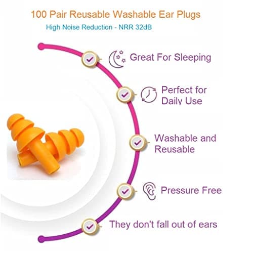 100 Pair Silicone Reusable Ear Plugs for Swimming, Sleeping, Concerts & Music - Bulk Pack of Swimmers Ear Plugs for Adults - Noise Reduction up to 25dB Swimming Earplugs for Men Women Ear Protection - Thumbnail 2