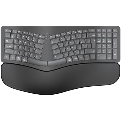 MOKURU Wireless Ergonomic Keyboard, Split Keyboard with Wrist Rest, Full Size 2.4G BT Computer Keyboard, Compatible with Windows, Mac OS, PC Computer/Laptop (Black)