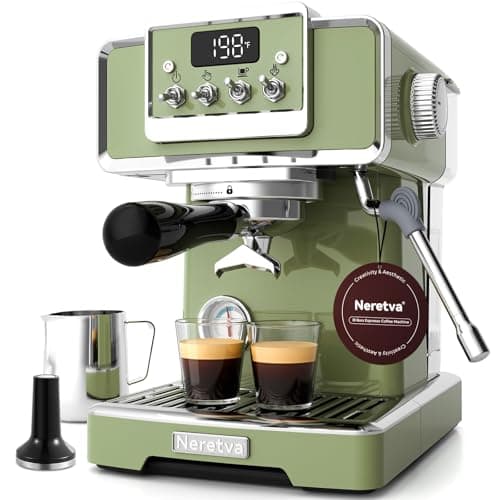 Neretva Espresso Machine, 58mm Professional Espresso Coffee Machine 15 Bar Retro Espresso Maker with Powerful Milk Frother & Visible Pressure Gauge for Home Barista Latte and Cappuccino Maker-Green - Image 1