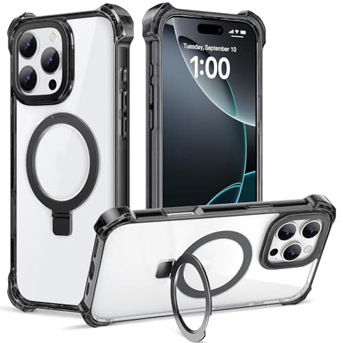 RAPTIC Magnetic Stand for iPhone 16 Pro Case Compatible with MagSafe, [Military Grade Drop Tested][Built in Kickstand] Dual Shockproof Protective Anti-Fingerprint Case, 6.3 inch Black - Image 1