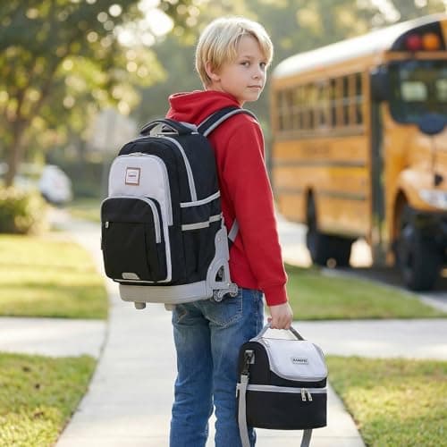 BAMIFEI 18 Inch Black Rolling Backpack for Kids, Black Climb Stairs Rolling Backpack Carry On Wheeled School Backpack, Spacious Multiple Compartments Quiet Wheels Travel Backpack for Boys - Thumbnail 5