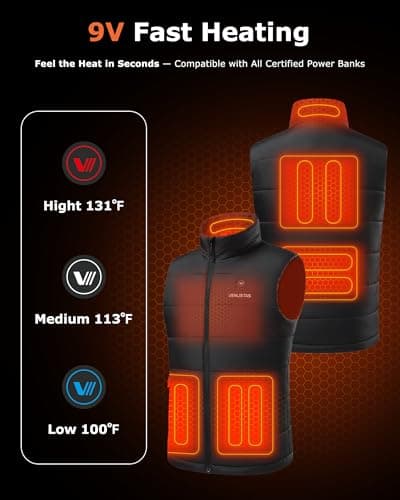 Venustas Men's Heated Vest, 9V USB-C Heated Vest Compatible with Most USB-C Output Power Banks (Battery Not Included) - Thumbnail 3