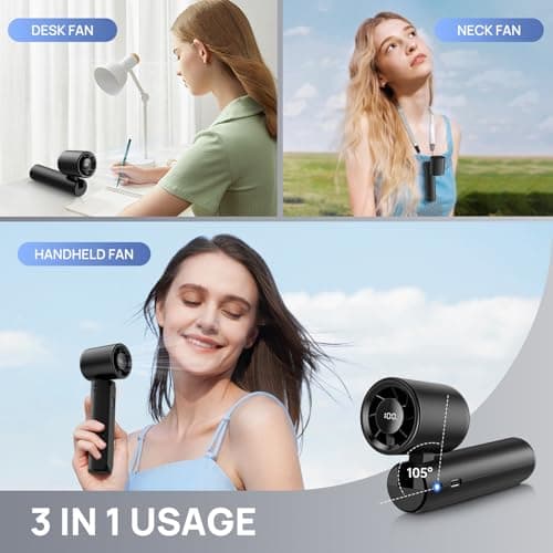 DUOMIY 2026 Upgraded Portable Handheld Turbo Fan Personal fan 18000RPM Speed Adjustable, 3-IN-1 Rechargeable Fan with LED Display, Travel Essentials, Gifts for Women Men Outdoor Indoor (Black) - Thumbnail 4