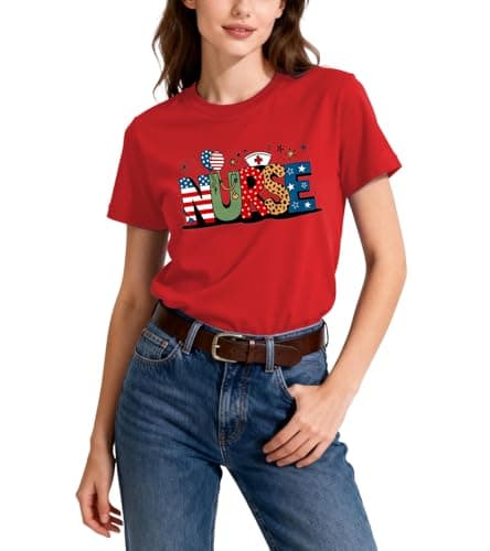 HARESEN 4th of July Nurse Shirt Women- Patriotic Nurse Shirts American Flag T-Shirt Nurses Inspirational Tee - Thumbnail 2