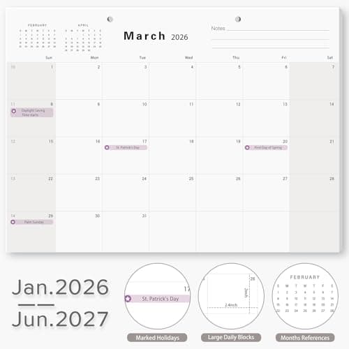 Desk Calendar (Jan.2026 – Jun.2027) 17" ×12.4" with Marked Holidays and 234 Stickers, Large 18 Months Desk Calendar 2026 for Office, Home, School - Thumbnail 3