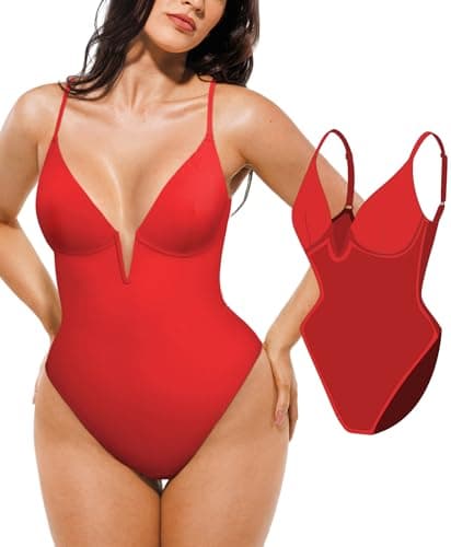 Popilush Tummy Control Swimsuits for Women Shapewear One Piece Underwire Swimsuit Deep V Neck Bathing Suits Summer Beach Pool Vacation Red - Image 1