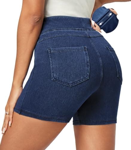 IUGA Stretchy Jean Shorts Womens Denim Shorts Women High Waisted Pull On Jorts with Pockets Summer Casual Trendy 2026 (Dark Blue, X-Small) - Image 1