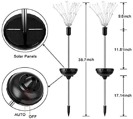 HFLYJPYW Solar Firework Lights 2Pcs Garden Lights Outdoor Waterproof, 120 LED with 8 Modes Twinkling and Steady-On, Festive daysStarburst Lights for Path, Patio, Yard (Cool White) - Thumbnail 3