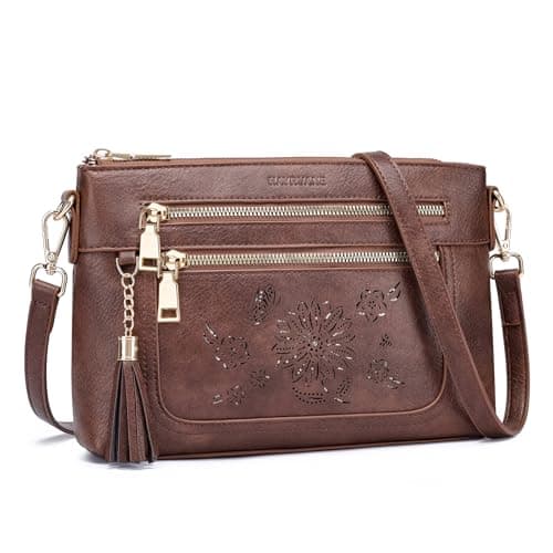 HAYRVANE Crossbody Bags for Women,Vegan Leather Cell Phone Purse with Tassel Multi Pocket Travel Shoulder Handbags Coffee - Image 1