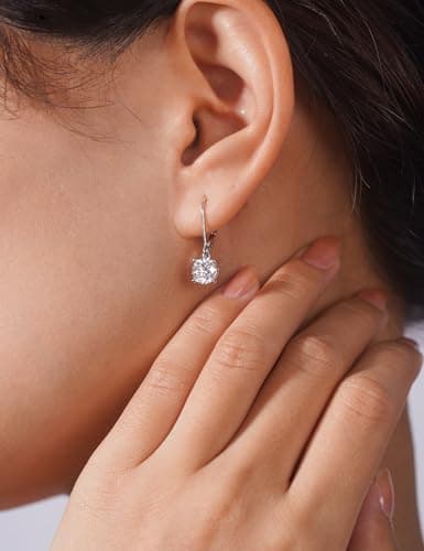 IMOLOVE Moissanite Leverback Drop Earrings for Women, Dangle Earrings 925 Sterling Silver with 18K White Gold Plated, Delicate Wedding Jewelry Gifts 2CT - Thumbnail 4