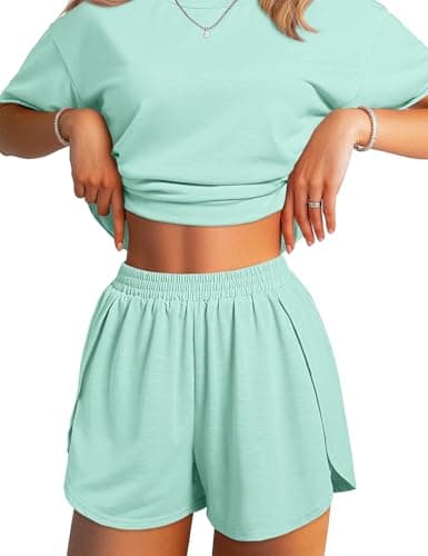 JUSTFASHIONNOW Green Split Short Pajama Set Bamboo Viscose Summer Pjs for Woman 2 Piece Short Sleeve Lounge Sets Soft Sleepwear(Green,Large) - Image 1