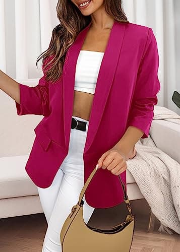 KIRUNDO Oversized Blazers for Women Business Casual 2026 Spring Fall Fashion Long Sleeve Open Front Work Office Suit Jackets(Rose Red, X-Large) - Thumbnail 3