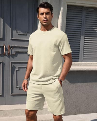 Aiyino Men’s 2-Piece T-Shirt & Shorts Set – Casual Track Suit for Summer - Thumbnail 3