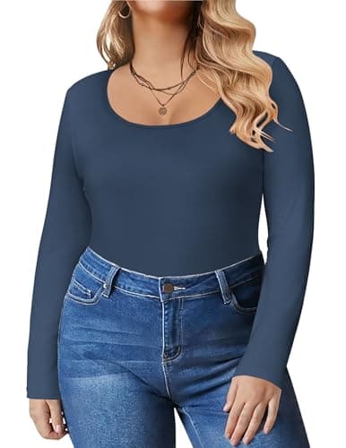 IN'VOLAND Women's Plus Size T Shirts Crew Neck Long Sleeve Solid Basic Tee - Image 1