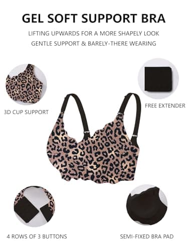 COCOMARTS Jelly Bras for Women No Underwire Scalloped Push Up Wireless Bralettes Seamless Soft Comfort Everyday Tshirt Bra Black Leopard Small - Thumbnail 4