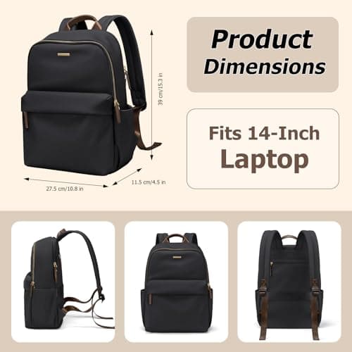 GOLF QUALITY Laptop Backpack for Women Fit 14 Inch Stylish Daypack Notebook Travel Work Commuter Casual Daypack Backpack Purse for Women Travel Business (Black) - Thumbnail 6