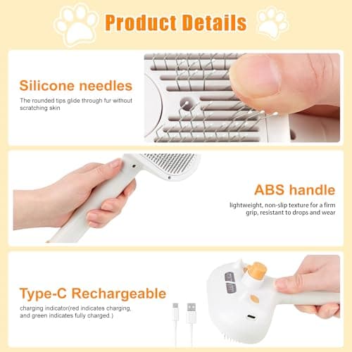 JAWADE Self Cleaning Pet Steam Brush - Dog Brush for Shedding & Cat Brushes for Indoor Cats - Skin-Friendly | Anti-Static, Slicker Brush for Dogs & Cats - Hair Removal Tool - Thumbnail 3