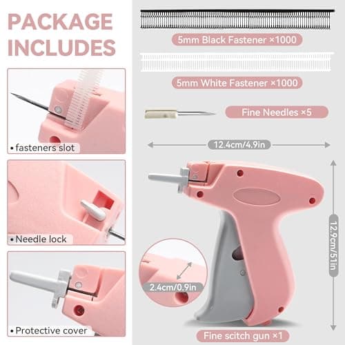 Portable Stitch Gun for Clothes, Micro Handheld Quick Clothing Fixer & Stitchy Tagging Gun, Sewing Kit with 6 Needles, 1000 Black & 1000 White Fasteners - Thumbnail 5