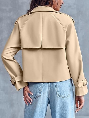 Saodimallsu Women Crop Double Breasted Trench Coat Raglan Sleeve Work Office Cropped Jacket With Pockets - Thumbnail 5