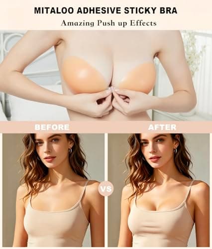 MITALOO Sticky Bra Push up Silicone Adhesive Bra Invisible Reusable Viscous Strapless Backless for Dress Women Nude - Thumbnail 5