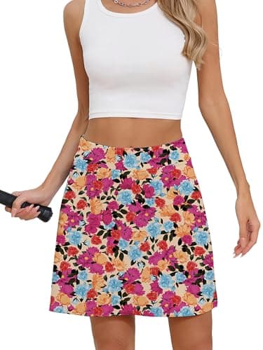 Heymoments Women Active Athletic Skirts Floral Print Medium Lightweight Comfy Summer Workout Golf Tennis Running Hiking Cycling Skater Bike A Line Underneath Mini Skort Sport Dress - Image 1
