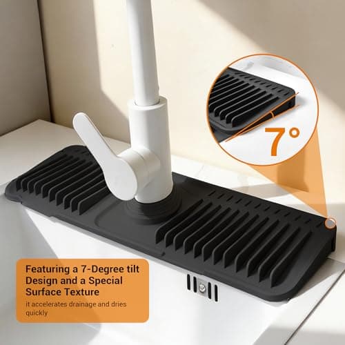 ZJWZLG Faucet Mat for Kitchen Sink, 17.7"X5.5" Silicone Sink Splash Guard , Snap-On Design & 7°slope Fast Drain, Folding Sink Faucet Mat for Universal Kitchen Bathroom Sink(Black) - Thumbnail 4