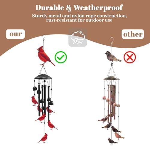 Ptazucv Cardinal Wind Chimes for Outside, Black Metal Windchimes Outdoors, Cardinals Gifts for Women/Men, Garden/Yard Decor, Memorial/Birthday Gifts for Grandma/Mom, Durable Chimes for Outdoors - Thumbnail 6