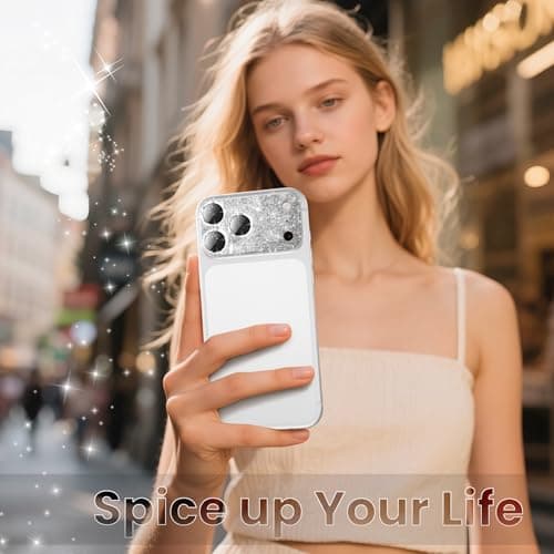 YWXTW for iPhone 17 Pro Max Camera Lens Protector, [Upgraded Glitter Design] Full Bling Sparkly Diamond Tempered Glass Screen Protector Metal Camera Cover Accessories (Glitter Silver, iPhone 17 Pro Max) - Thumbnail 6