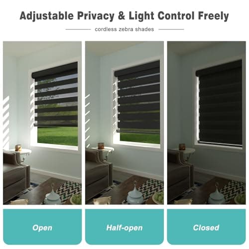 Changshade Cordless Zebra Blinds for Windows, Modern Dual Layer Zebra Blinds with Light Filtering & Privacy Control,Easy Install Zebra Blinds for Indoor Windows,（23" W×72" H,Black） - Thumbnail 5