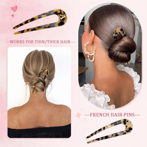 2 PCS Personalized Initial French Hair Pin for Women 5.1 Inch, Monogram Tortoise Shell Acetate U Shaped Hair Fork 2 Prong Chignon Pin Hair Accessories Birthday Gifts - Thumbnail 4
