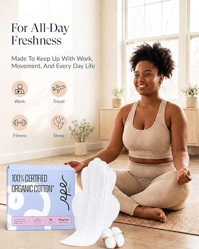 100% Organic Cotton Pads for Women, Ultra Thin Feminine Pads with Wings, Regular Absorbency Sanitary Napkins, Organic Unscented Period Menstrual Pad (Regular, Size 3, 108 Count) - Thumbnail 5