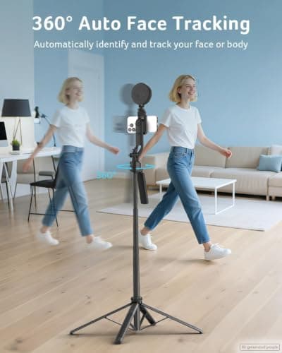 Acer Gadget Auto Face Tracking Tripod for iPhone/Cell Phone/Android/Camera with Light and Remote, 64", No App, 360°Rotating Tripod Selfie Stick for Tiktok YouTube Vlog Live Streaming Video Recording - Thumbnail 2