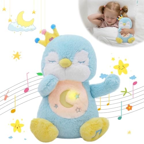 MIAODAM Soothing Cuddle Plush Toy, Breathing Stuffed Animal Penguin Plush with Realistic Breathing Action and Relaxing Music, for Babies and Toddlers, Hugging Plush for Emotional Comfort - Image 1