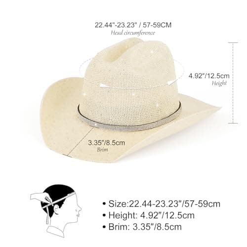 Sequin Cowboy Hat for Men & Women – Sparkly Cowgirl Hat with Thread Detail, Stylish Cowboy Hat Men Love for Parties, Festivals & Western Outfits - Beige - Thumbnail 5
