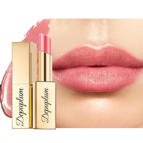Depuplum Nude Pink Shimmer Lipstick for Women Moisture Tinted Lip Balm Nourish Lip Gloss Cruelty Free Glitter Lip Stick (ZG114 New Moon - Nude Pink)