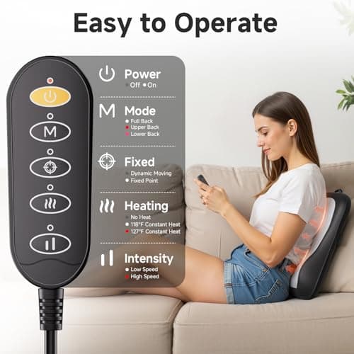 Zorynae Shiatsu Back and Neck Massager for Pain Relief Deep Tissue, Up and Down Rolling Back Massager with Heat, 3D Kneading Massage for Office Home, Birthday Gifts for Women Men Mom Dad - Thumbnail 4