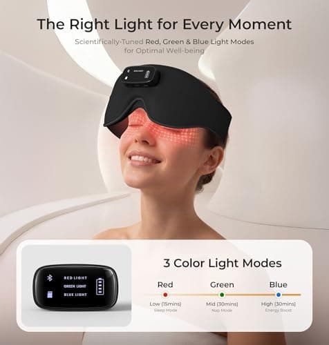 LC-dolida Pro Bluetooth Sleep Mask with White Noise & 3-Colored Lights, Upgraded Chip for Pure Sound, 3D Zero-Pressure Design for Side Sleeping, Total Blackout & Soft Contour, Black - Thumbnail 4