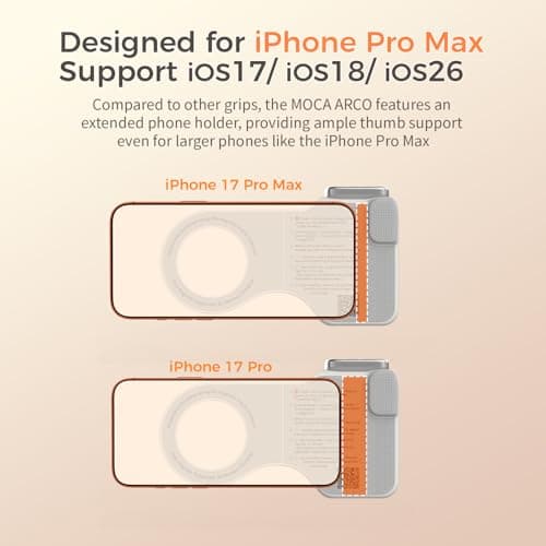 COMITOK Phone Camera Grip MOCA ARCO for Video Recording with Thumb Rest Area Design for iPhone Pro Max, with Enhanced Phone Mount & Detachable Remote for Easy Shooting, Video Call, Support iOS17/18/26 - Thumbnail 3