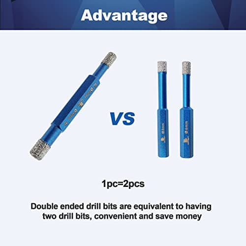 Dry Diamond Tile Drill Bit - BRSCHNITT 2pcs 6/6mm 1/4 inch Double-Ended Diamond Hole Saw for Porcelain Tile Ceramic Stone Granite Marble,Hex Shank Drilling - Thumbnail 4