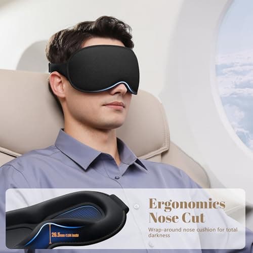 Vynix Sleep Mask for Men Women - 100% Blackout Eye Masks for Sleep, Zero Pressure 3D Sleeping Mask, Adjustable Light Blocking Eye Cover Blindfold for Travel, Nap, Night Work, Office - Black - Thumbnail 4