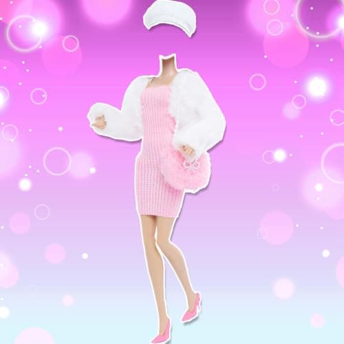 BJMOWIN 1 Set Doll Clothes and Accessories Including White Coat Hat Pink Sweater Dress Bag and Shoes for 11.5 inch Dolls, Ideal Christmas Day Gift (No Doll) - Thumbnail 5