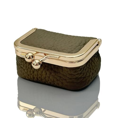 ASINGYER Mini Leather Jewelry Box & Coin Purse for Women – Small Travel Organizer for Rings, Earrings, Necklaces & Coins – Genuine Leather Clasp Pouch for Purse or Pocket (Khaki) - Image 1