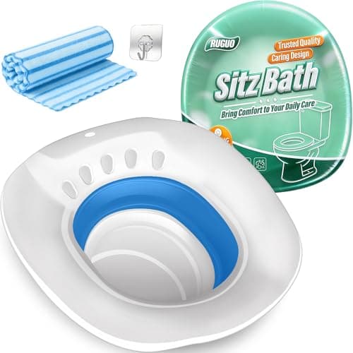 RUGUO Sitz Bath for Toilet Seat - Yoni Steam Seat - Sitz Bath for Hemorrhoids and Postpartum Care - Portable Bidet BPA Free - Foldable Basin for Epsom Salt Soak - Blue - Image 1