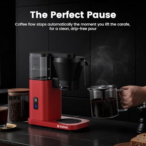 Kismile Drip Coffee Machine,SCA Certified Coffee Maker,Pour Over Coffee Brew with 3s Instant Heat 197-205℉, Adjustable Flow Control, Deep Cold Brew & Keep Warm 40 Min, Easy to Clean (Red) - Thumbnail 2